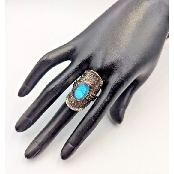 PTI India Sterling Silver 925 Labradorite Saddle Style Cocktail Ring Sz 7 - Picture 5 of 16